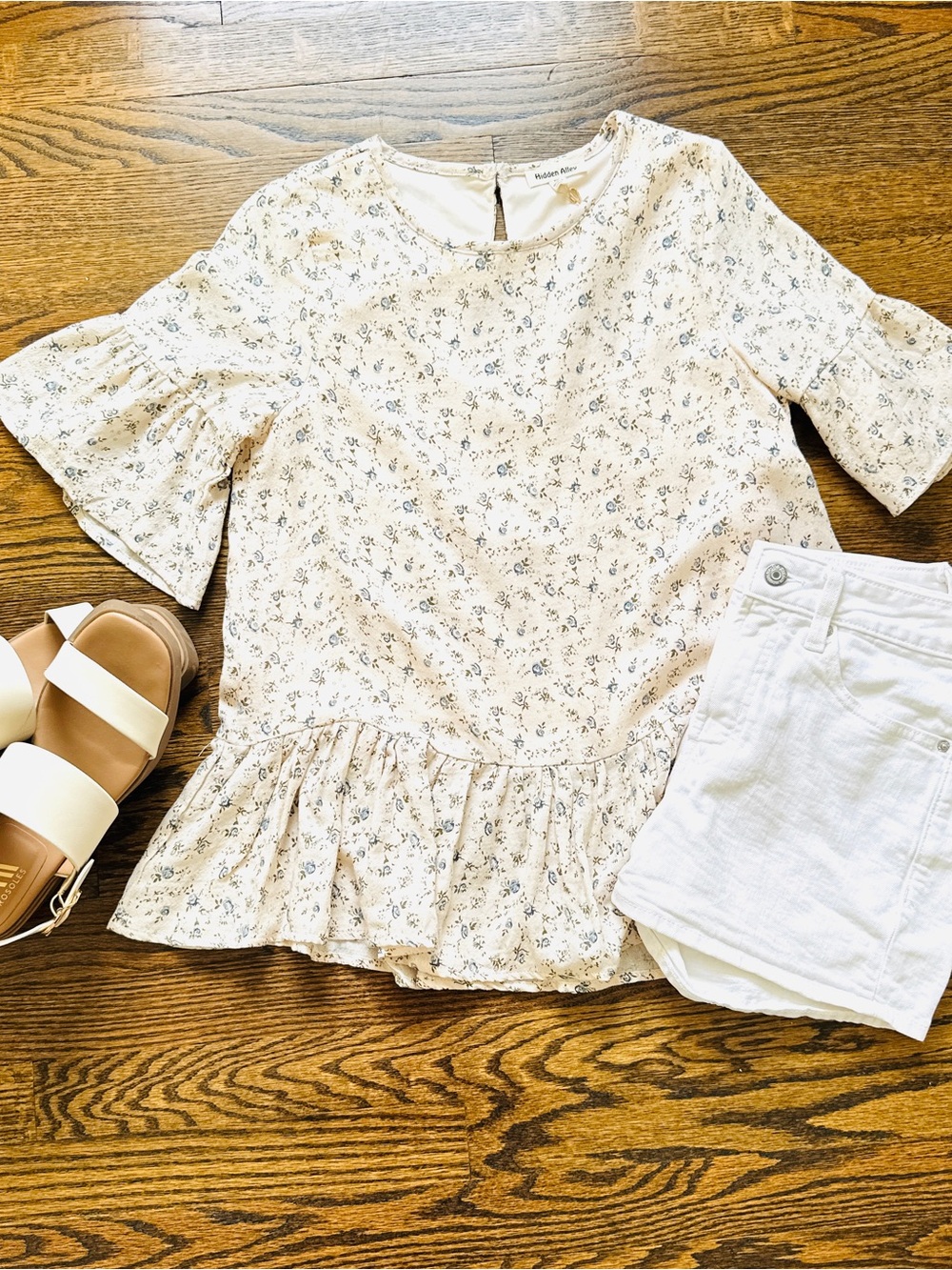 Floral Ruffle Peplum Top - Cream